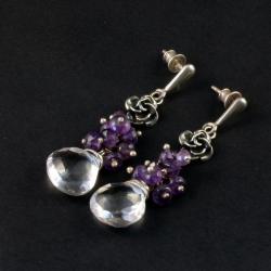 srebrne kolczyki z kryształem i ametystami - Kolczyki - Biżuteria