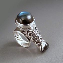 srebrna rura pierścionek z labradorytami - Pierścionki - Biżuteria