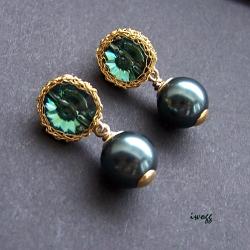 delikatne,złocone w zieleni - Kolczyki - Biżuteria