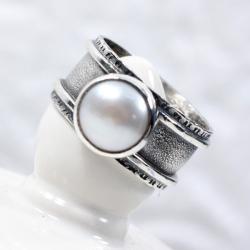 obrączka z perłą - Pierścionki - Biżuteria