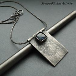 srebro,kianit,kwadrat,surowy,minimalizm - Naszyjniki - Biżuteria