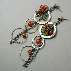 Ag925,srebro,wiszące,karneol,lekkie,łańcuszek - Kolczyki - Biżuteria