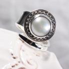 Pierścionki antyczny regulowany pierścionek z perłą,srebro