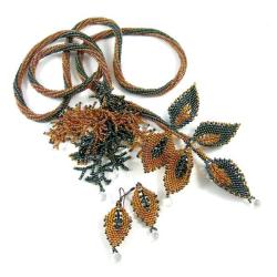 beading,koraliki,jesień,liście - Komplety - Biżuteria