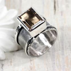 Oryginalny pierścionek z kwarcem dymnym - Pierścionki - Biżuteria