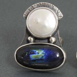 pierścionek z labradorytem i perła,labradoryt - Pierścionki - Biżuteria