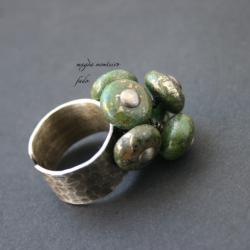 srebro,zielone,piryt,pierścionek,oksydowany,fado - Pierścionki - Biżuteria