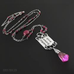 pink topaz,różowy topaz,srebro,rubiny,grawerowany - Naszyjniki - Biżuteria