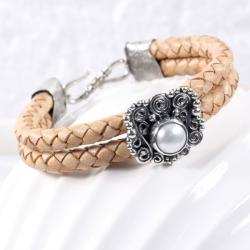 Oryginalna,oksydowana bransoletka z perłą - Bransoletki - Biżuteria
