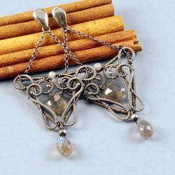 srebrne kolczyki wykonane metodą wre-wrapping - Kolczyki - Biżuteria