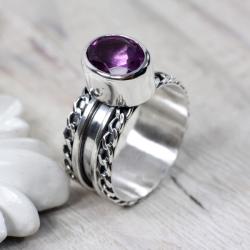 Srebrny pierścionek z ametystem - Pierścionki - Biżuteria