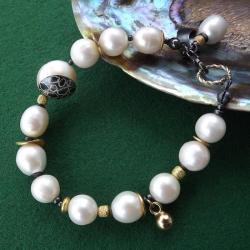 bransoletka,perły,ekskluzywna,srebrno-złota - Bransoletki - Biżuteria