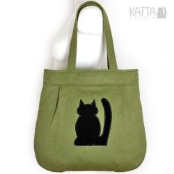 zielona torba,kocia,czarny kot,dla kociary - Na ramię - Torebki