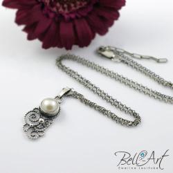 perła,romantyczny,naszyjnk,filigranowy - Naszyjniki - Biżuteria