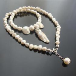 biały,perłowy,srebrny,stuligłowa - Naszyjniki - Biżuteria