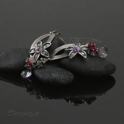 srebro oksydowane,kwiat,kwiaty, - Kolczyki - Biżuteria