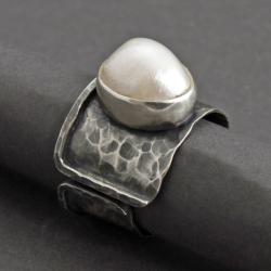 srebrny pierścionek z perłą,nover pearl ring - Pierścionki - Biżuteria