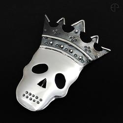 broszka,srebrna,czaszka,korona,unikatowa - Broszki - Biżuteria