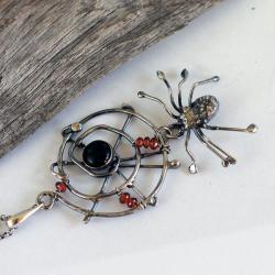 mroczny,pająki,srebrny wisior,pajęczyna - Wisiory - Biżuteria
