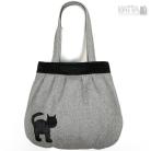 Na ramię kocia torba,grey bag,cat,wełniana,czarny kot