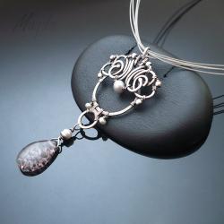wisior,srebro,wire-wrapping,perły,elegancki - Naszyjniki - Biżuteria