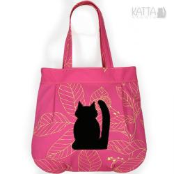 kocia torba,kot,czarny,różowa torba,żółty wzór - Na ramię - Torebki