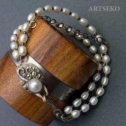 Autorska srebrna bransoletka z perłami - Bransoletki - Biżuteria