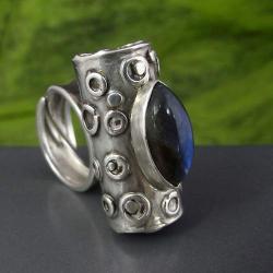 pierścionek srebrna rura z labradorytem - Pierścionki - Biżuteria