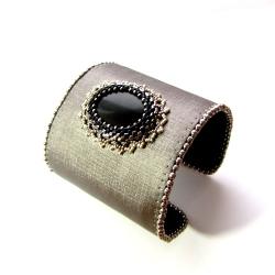 szeroka,bransolet,metal,srebro,haft,Extrano - Bransoletki - Biżuteria