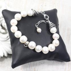Srebrna bransoletka/baza z perłami - Bransoletki - Biżuteria