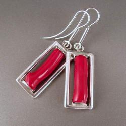 srebrne kolczyki z czerwonym koralem - Kolczyki - Biżuteria