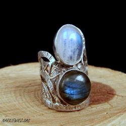 pierścionek z kamieniem księżycowym i labradoryte - Pierścionki - Biżuteria