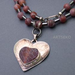 Naszyjnik srebrny z sercem z agatu - Naszyjniki - Biżuteria