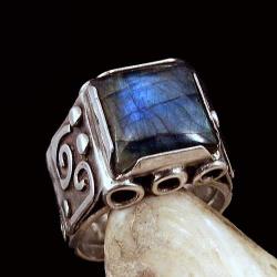 srebrny pierścionek z kwadratem labradorytu - Pierścionki - Biżuteria