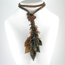beading,lariat koralikowy,jesień,liście - Naszyjniki - Biżuteria