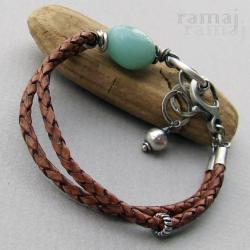 Ramaj,bransoleta z rzemieniem i amazonitem - Bransoletki - Biżuteria