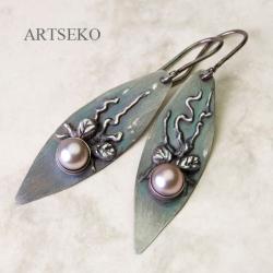 kolczyki srebrne Art Clay z perłą - Kolczyki - Biżuteria