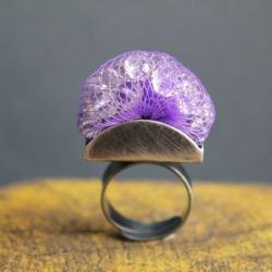 pierścionek srebro kryształ metaloplastyka unikat - Pierścionki - Biżuteria
