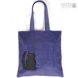 kocia torba,cat bag,kot,ze sztruksu,siatka,violet - Na zakupy - Torebki