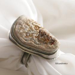 srebro róza agatowa - Pierścionki - Biżuteria