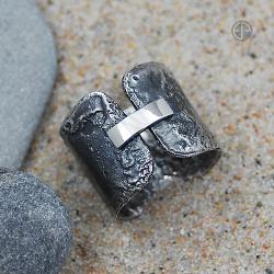 pierścionek,szeroki,unikat,srebro,srebrny,tekstura - Pierścionki - Biżuteria