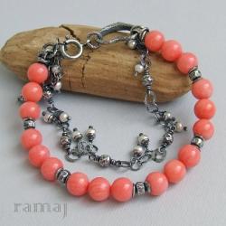 Ramaj,bransoletka z koralem i perłami - Bransoletki - Biżuteria
