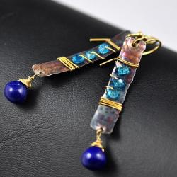 kolczyki złocone,oksydowane,z lapis lazuli - Kolczyki - Biżuteria