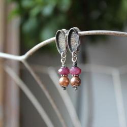 kolczyki srebro rubin perła faktura - Kolczyki - Biżuteria