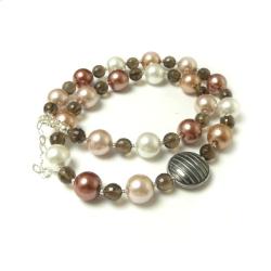naszyjnik,perły,brązowy,seashell,elegancki - Naszyjniki - Biżuteria