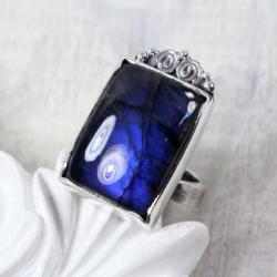 Srebrny,regulowany pierścionek z labradorytem - Pierścionki - Biżuteria