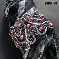 pleciona,ażur,perły,oksyda,wire wrapping - Bransoletki - Biżuteria