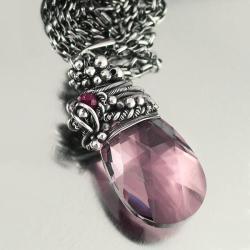 rubin,antique pink,srebro,wire-wrapping,swarovski - Naszyjniki - Biżuteria
