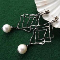 kolczyki z perłami,długie,oksydowane - Kolczyki - Biżuteria