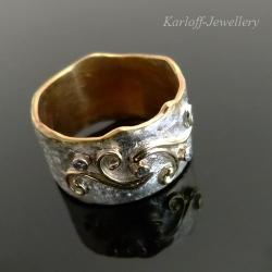 ekskluzywny pierścionek z diamentami,srebrnozłoty - Pierścionki - Biżuteria